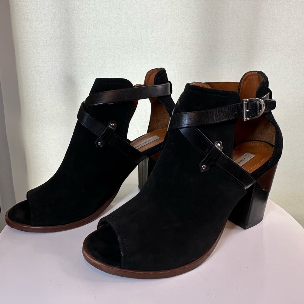 Black Suede Ariat Peep Toe Bootie with Block Heel Detail
